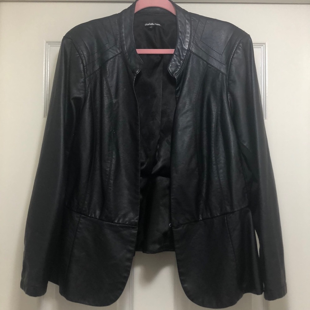 Black Peplum Faux Leather Jacket